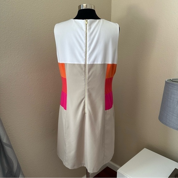 Calvin Klein Striped Color Block Sheath Sleeveless Orange Pink Midi Dress - Picture 7 of 12